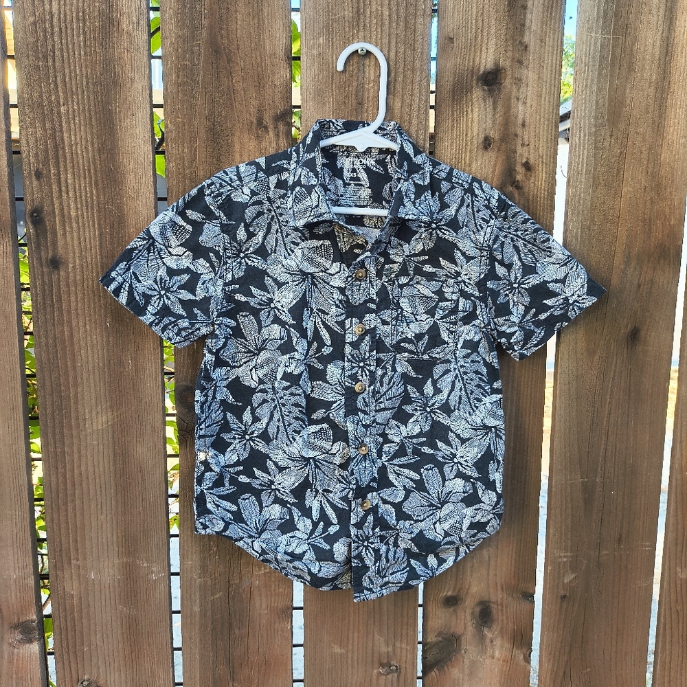 ARIZONA | Boys Black & White Hawaiian Floral Short Sleeve Shirt Button Down XXS